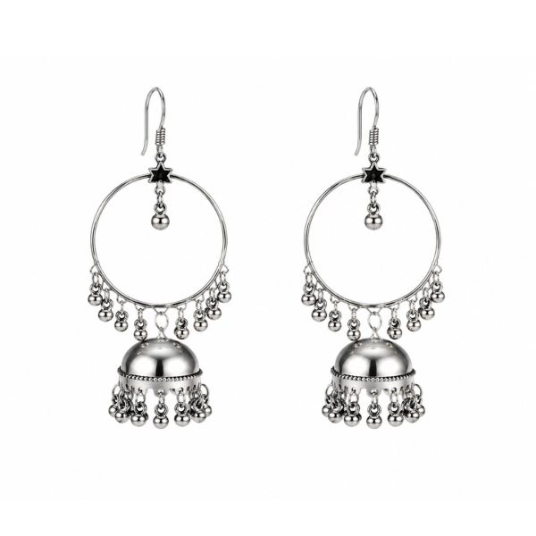 Silver Hoop Jhumka Earrings