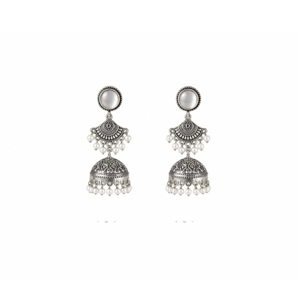 Silver Pearl Jhumka Earrings