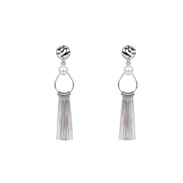 Silver Pearl Tassel Earrings