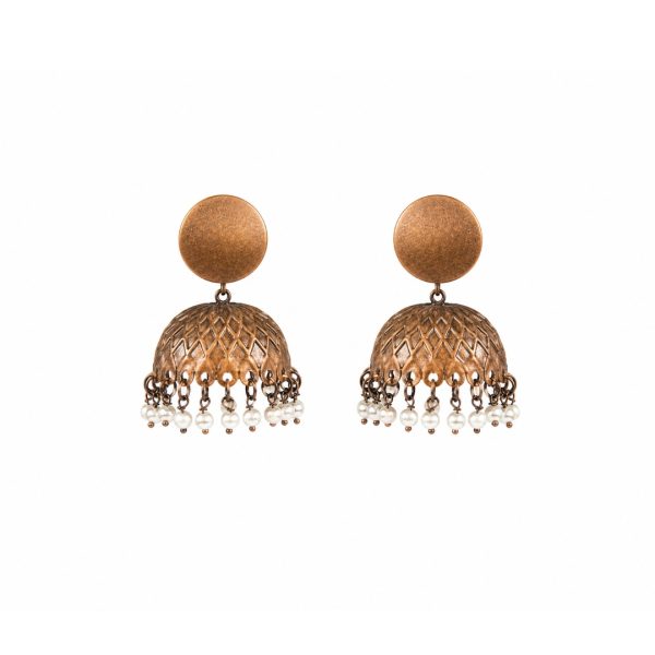 Copper Pearl Jhumka Earrings
