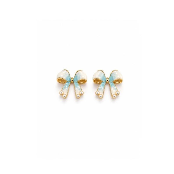 Aqua Bow Pearl Earrings