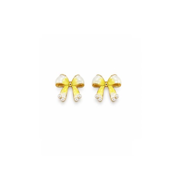 Yellow Bow Pearl Earrings