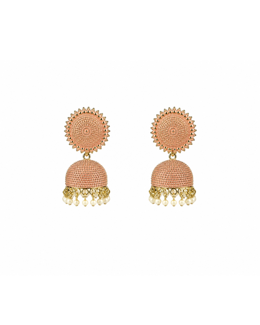 website_200kb_jhumka Peach Pearl Jhumka Earrings - Image 1