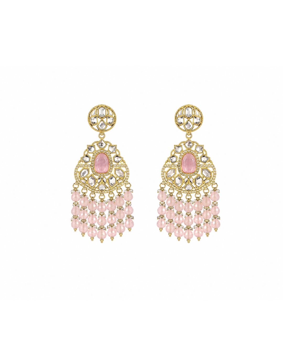 website_200kb_pink_earrings Pink Bead Chandbali Earrings - Image 1