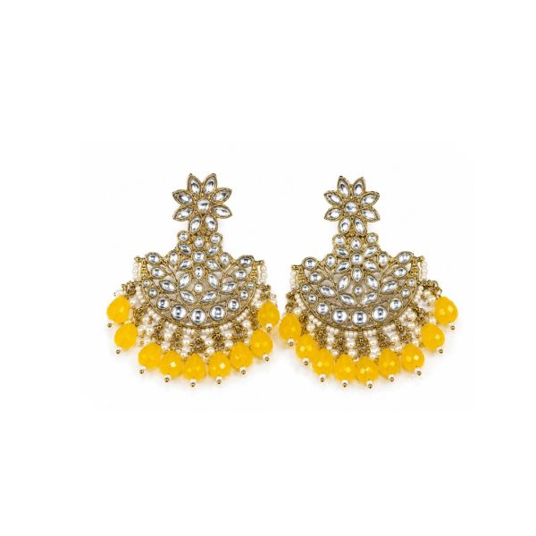 Yellow Floral Chandbali Earrings